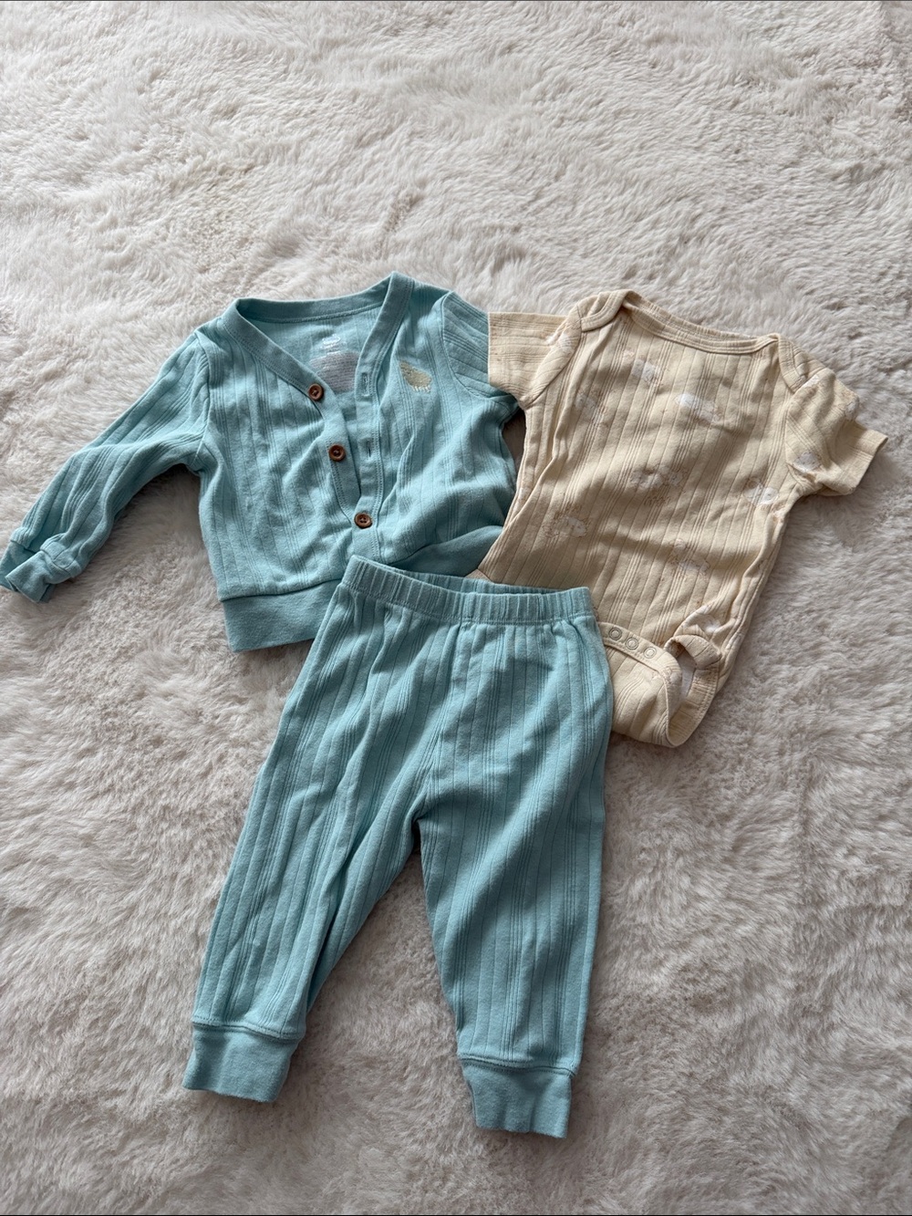 cloud island Ribbed Two-Piece Set in Light Blue and Cream
